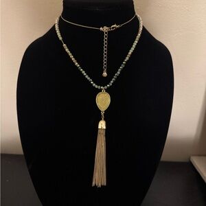 Elegant Gold and Green Beaded Necklace